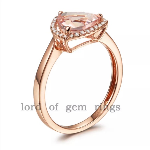 14k Solid Rose Gold Designer Diamond Morganite Halo Ring sz 7.5 - Picture 2 of 5